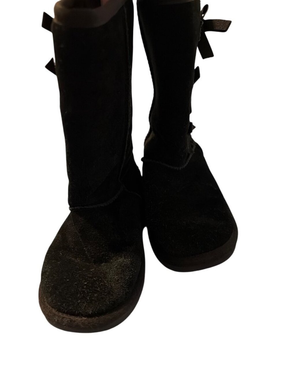 Koolaburra By UGG Black Suede Girls Boots Bows Mid Calf 1020171 Cozy Size 2